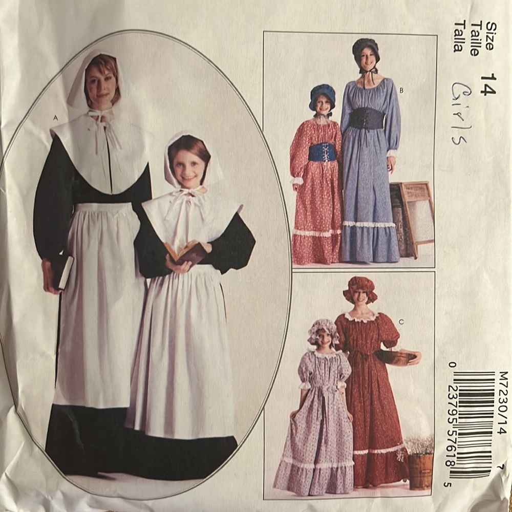 MCCall’s Costumes sewing patterns M7230 Thanksgiving Pilgrim Prairie dress